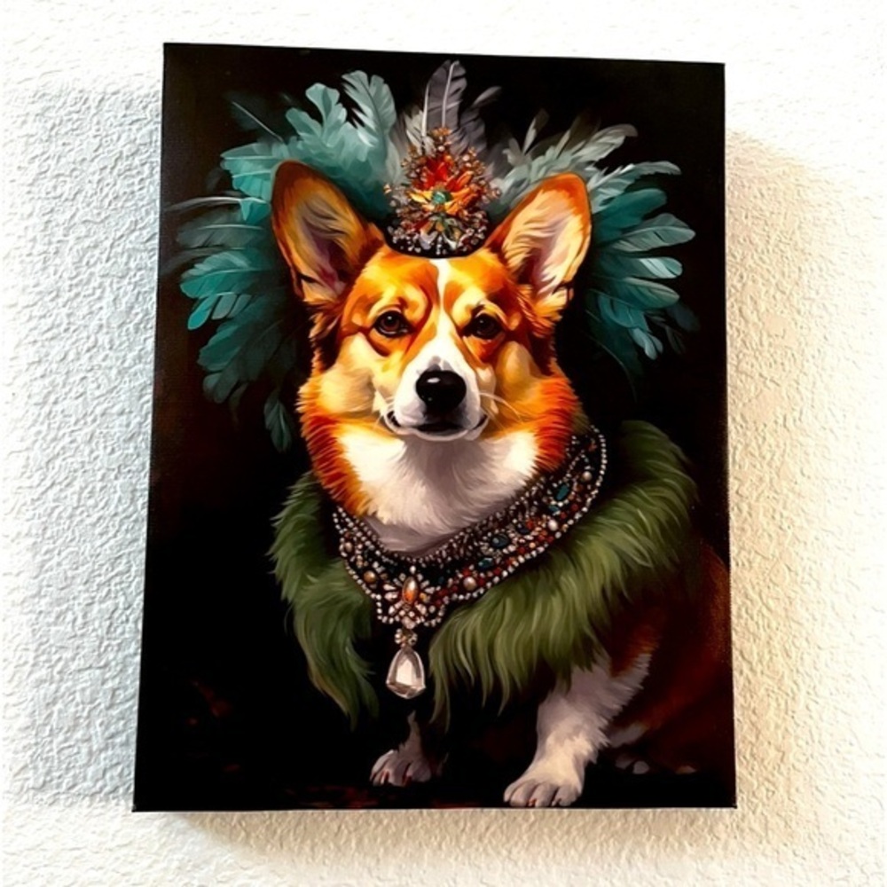 Decorative Dog Portrait Canvas - Multicolor Corgi King